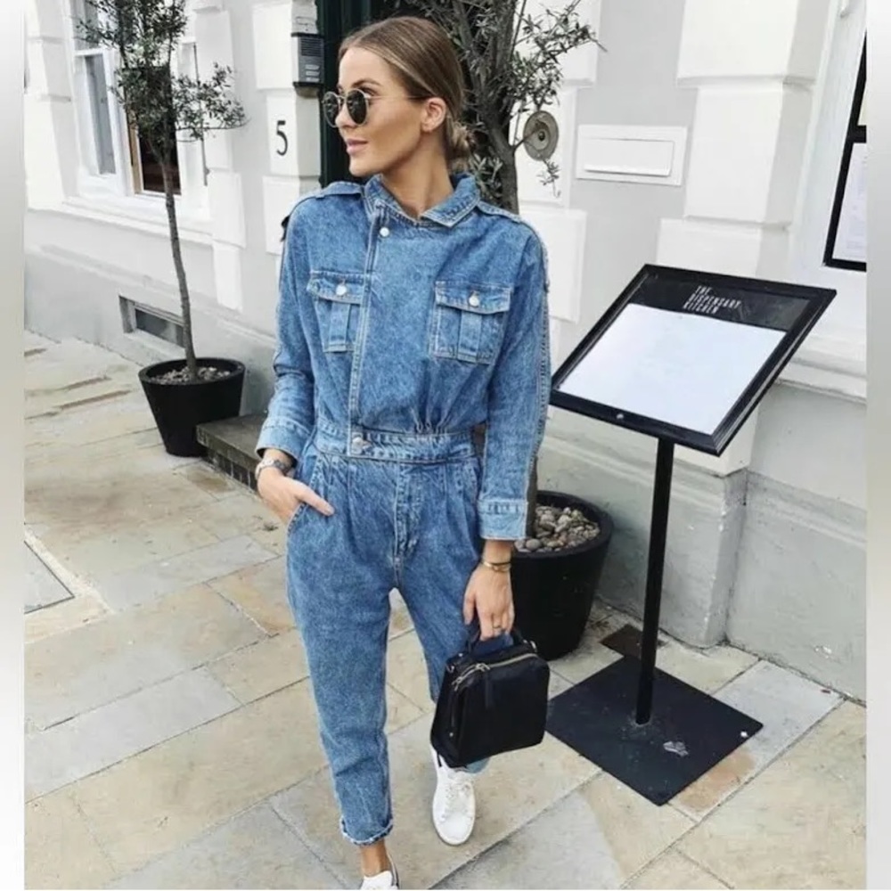 Zara • 80s Blue Denim Jumpsuit Medium